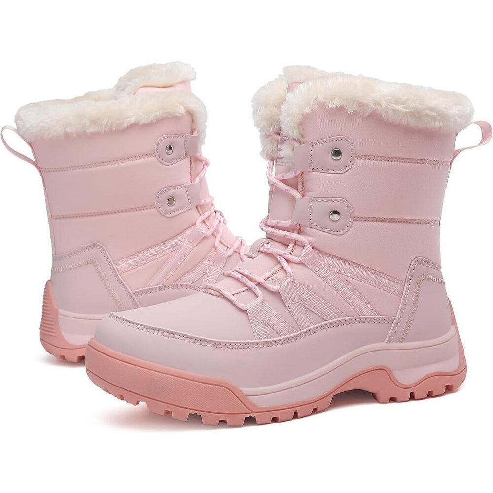 Women Anti Slip Snow Boots Fur Lined Warm Comfortable Pink Winter Shoes USA Pro - Picture 2 of 7